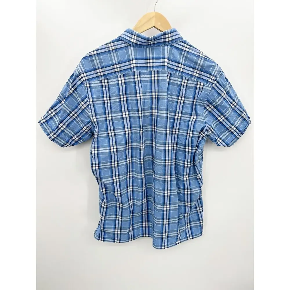 Banana Republic Blue White‎ Short Sleeve Button Down Shirt Men's Size Large L